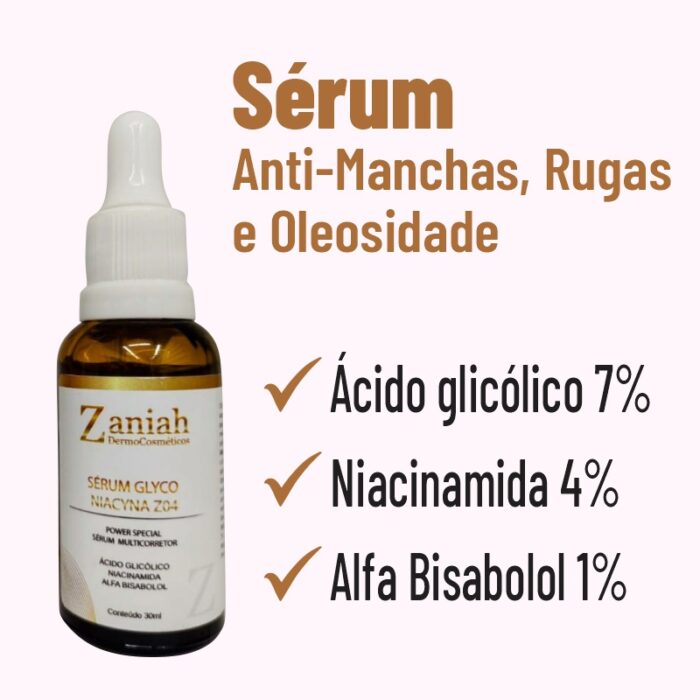 Sérum Anti-Manchas, Rugas e Oleosidade Glyco Niacinamida 3X1 Zaniah